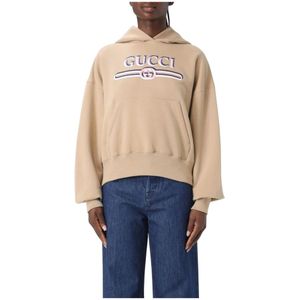 Gucci, Sweatshirts & Hoodies, Dames, Beige, S, Beige Sweatshirt met Geborduurd Logo