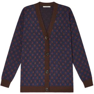 Maliparmi, Truien, Dames, Blauw, S, Lucky Pois Jacquard Cardigan