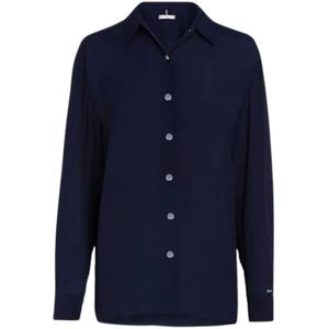 Tommy Hilfiger, Blouses & Shirts, Dames, Blauw, S, Soepelvallend Viscose Crêpe Overhemd
