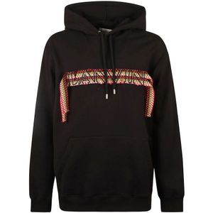 Lanvin, Sweatshirts & Hoodies, Heren, Zwart, L, Katoen, Oversized Hooded Sweatshirt met Veterdetail