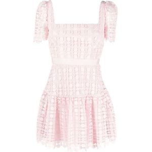 Self Portrait, Kleedjes, Dames, Roze, XS, Polyester, Roze Bloemblaadjes Kant Mini Jurk