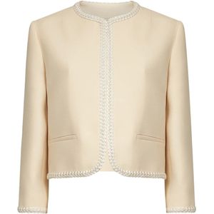 Valentino, Jassen, Dames, Beige, M, Wol, Stijlvol Ivoor Wol Zijden Jas
