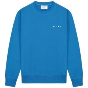 Olaf Hussein, Sweatshirts & Hoodies, Heren, Blauw, XL, Katoen, Spiral Face Crewneck Bright Blue