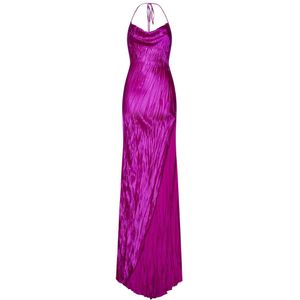 Roberto Cavalli, Kleedjes, Dames, Roze, S, Satijn, Fuchsia Zijden Jurk met Zijsplit