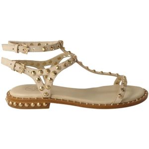 Ash, Schoenen, Dames, Beige, 40 EU, Leer, Gouden Studs Ivoorkleurige Leren Sandalen