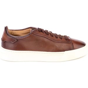 Santoni, Schoenen, Heren, Bruin, 44 EU, Leer, Drilled Leather Sneakers Mod. Gloria