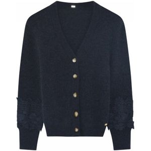 Gustav, Truien, Dames, Blauw, XS, Katoen, Gebreid vest met kant