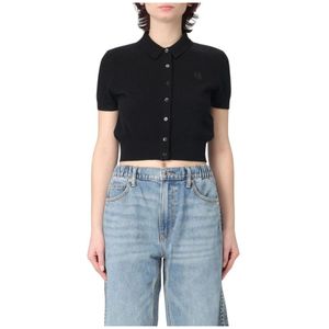 T by Alexander Wang, Truien, Dames, Zwart, S, Zwarte Geribbelde Crew Neck Sweater