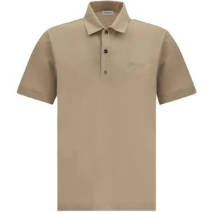 Salvatore Ferragamo, Tops, Heren, Bruin, M, Katoen, Geborduurd Katoenen Poloshirt met Logo