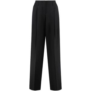 Golden Goose, Broeken, Dames, Zwart, XS, Wol, Wijde wollen broek met klepzakken
