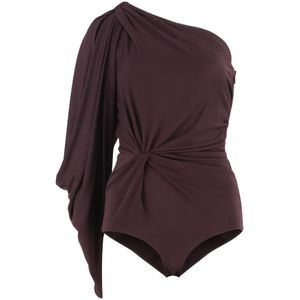 Saint Laurent, Tops, Dames, Paars, S, Gegroepeerde one-shoulder bodysuit met uitsparingen