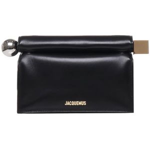 Jacquemus, Tassen, Dames, Zwart, ONE Size, Leer, La Pochette Rond Carre Clutch