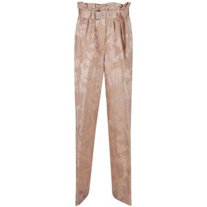 Dries Van Noten, Broeken, Dames, Roze, XS, Linnen, Roze & Paarse Linnen Blend Broek