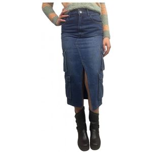 Kaos, Rokken, Dames, Blauw, L, Katoen, Lange Rok met Rits en Zakken