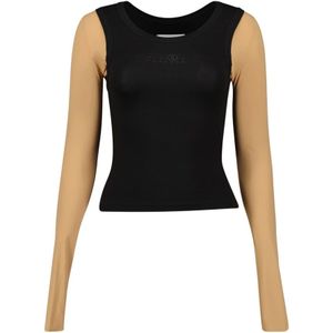 MM6 Maison Margiela, Tops, Dames, Zwart, L, Tweekleurige top met ronde hals