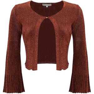Kocca, Truien, Dames, Bruin, S, Geplooide klokmouwen glanzende trui