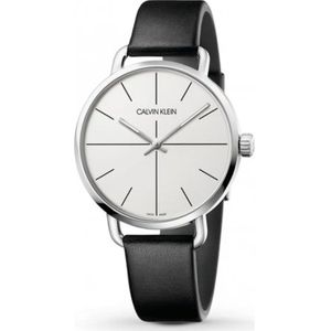 Calvin Klein, Accessoires, Dames, Wit, ONE Size, Leer, Even Quartz Zilverkleurige Wijzerplaat Horloge