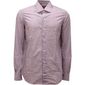 Mazzarelli, Overhemden, Heren, Roze, S, Katoen, Slim Wit/Bordeaux Print Katoenen Overhemd