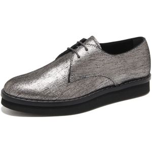 Tod's, Schoenen, Dames, Grijs, 36 1/2 EU, Leer, Veterschoenen met craquelé-effect