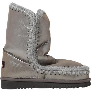 Mou, Schoenen, Dames, Grijs, 36 EU, Leer, Metallic Gebreide Rand Enkellaarzen