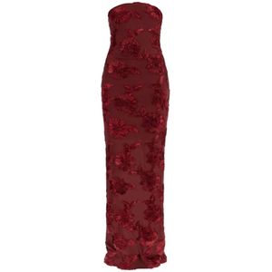 Rotate Birger Christensen, Kleedjes, Dames, Rood, S, Leer, Geborduurde Mesh Jurk met Bloemen