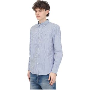 Tommy Hilfiger, Overhemden, Heren, Blauw, 2Xl, Katoen, TH Flex Regular Fit Gestreepte Poplin Overhemd