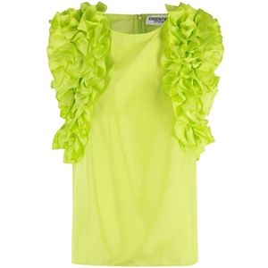Essentiel Antwerp, Tops, Dames, Groen, S, Ruffle Top Lime Zijde Mouwloos