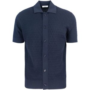 Paolo Pecora, Overhemden, Heren, Blauw, L, Katoen, Blauw Frans Kraag Katoenen Overhemd