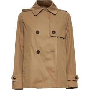 Herno, Mantels, Dames, Bruin, L, Katoen, Kameel Katoenen Jas met Capuchon