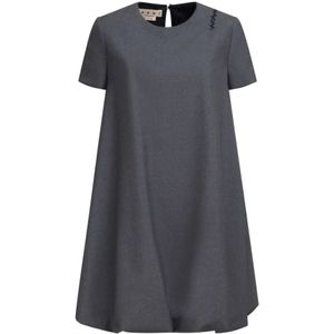 Marni, Kleedjes, Dames, Grijs, 2Xs, Wol, Korte grijze wollen jurk met Marni-symbool