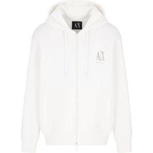 Armani Exchange, Sweatshirts & Hoodies, Heren, Wit, L, Ritssluiting Hoodie Casual Praktisch Zacht Stof