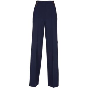Max Mara, Broeken, Dames, Blauw, L, Wol, Wijde Pijpen Wollen Broek
