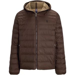 Polo Ralph Lauren, Jassen, Heren, Bruin, L, Polyester, Omkeerbare Hoodie Jas Bruin Beige