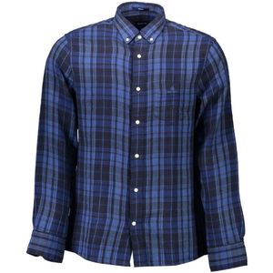 Gant, Overhemden, Heren, Blauw, M, Katoen, Blauw Katoenen Overhemd