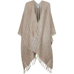 Brunello Cucinelli, Jassen, Dames, Beige, ONE Size, Linnen, Beige Linnen Kimono Jas met Franjes