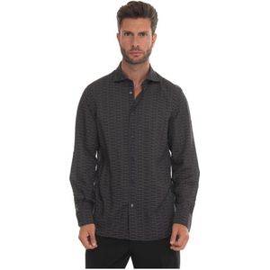 Emporio Armani, Overhemden, Heren, Zwart, L, Logo Print Lange Mouw Casual Overhemd
