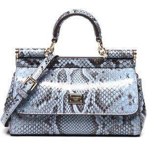 Dolce & Gabbana, Tassen, Dames, Blauw, ONE Size, Leer, Slang Suiker Papier Lakleren Tas