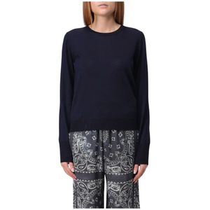 Golden Goose, Truien, Dames, Blauw, M, Wol, Blauwe Merino Crew Neck Sweater
