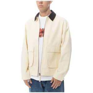 Pop Trading Company, Jassen, Heren, Beige, L, Leer, Off White Full Zip Jacket