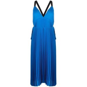 Proenza Schouler, Kleedjes, Dames, Blauw, L, Polyester, Broomstick Pleated Tank Jurk