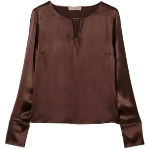 Twinset, Blouses & Shirts, Dames, Bruin, S, Leer, Viscoseblouse met Oval T-gesp