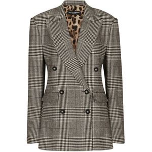 Dolce & Gabbana, Jassen, Dames, Grijs, S, Wol, Geruite wol blazer