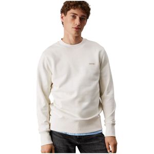 Calvin Klein, Sweatshirts & Hoodies, Heren, Beige, L, Label Crew Neck Sweater