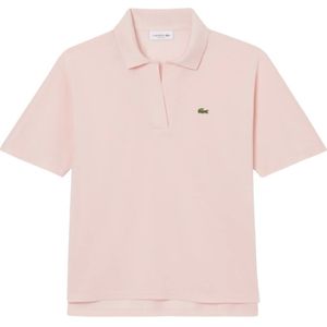 Lacoste, Tops, Dames, Roze, XL, Katoen, Roze Polo Shirt Asymmetrische Stijl