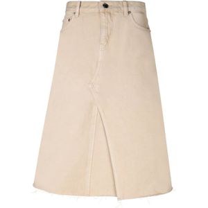 Tory Burch, Rokken, Dames, Beige, XS, Denim, Deconstructed Denim Midi Rok