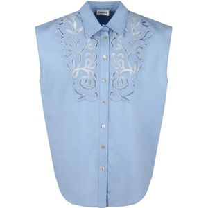 P.a.r.o.s.h., Blouses & Shirts, Dames, Blauw, M, Katoen, Lace Embroidery Sleeveless Shirt