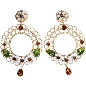 Dolce & Gabbana, Accessoires, Dames, Geel, ONE Size, Gouden Bloemen Filigraan Hoepel Oorbellen