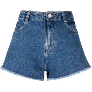 Kenzo, Korte broeken, Dames, Blauw, XS, Denim, Mid-Rise Denim Shorts met Rafelrand