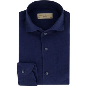 John Miller, Overhemden, Heren, Blauw, S, Linnen, Slim Fit Business Overhemd Donkerblauw