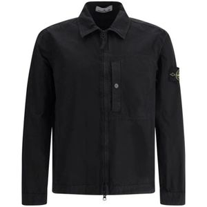 Stone Island, Jassen, Heren, Zwart, S, Katoen, Canvas Overshirt Model 701564522